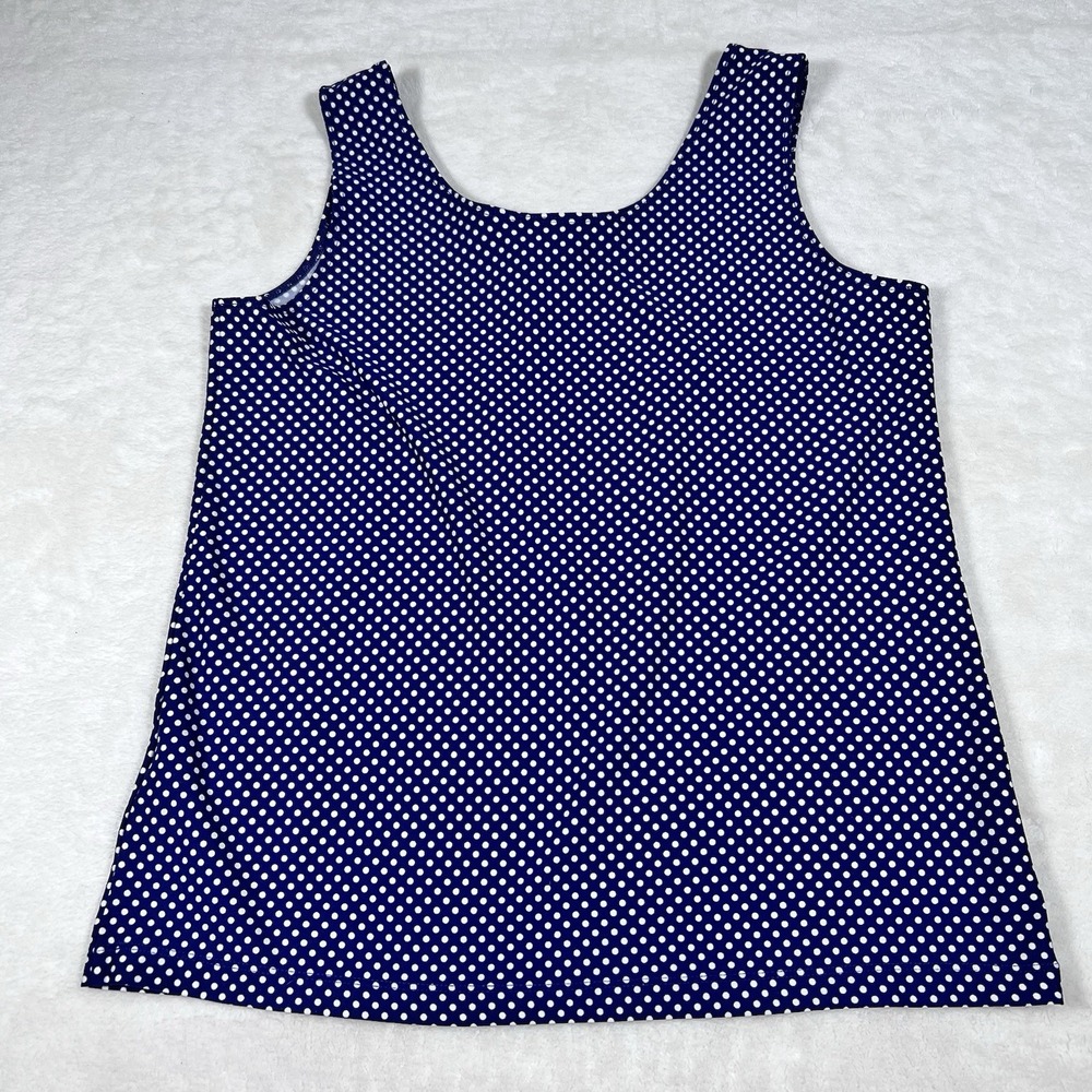 CHICO'S Sz 2=12/14 Large Tank Top Shirt Blouse Blue White‎ Polka Dots Nylon - Picture 5 of 7